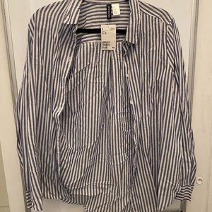 H&M Oversized Blue & White Striped Button Down Shirt